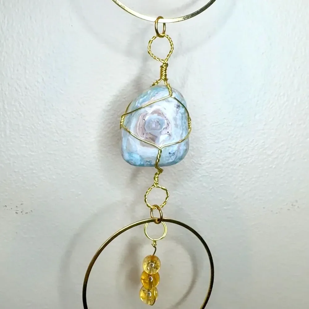 Caribbean Calcite Citrine Wall Hanging | Raw Citrine Crystal | Citrine Beads